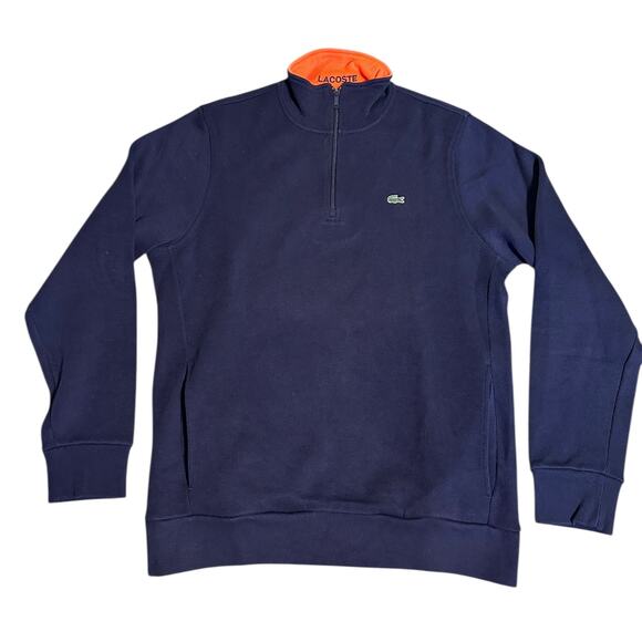 Lacoste Men’s 1/4 Zip Pullover – Navy Blue & Orange Size 6 (XL) Preppy Golfwear - Picture 3 of 12
